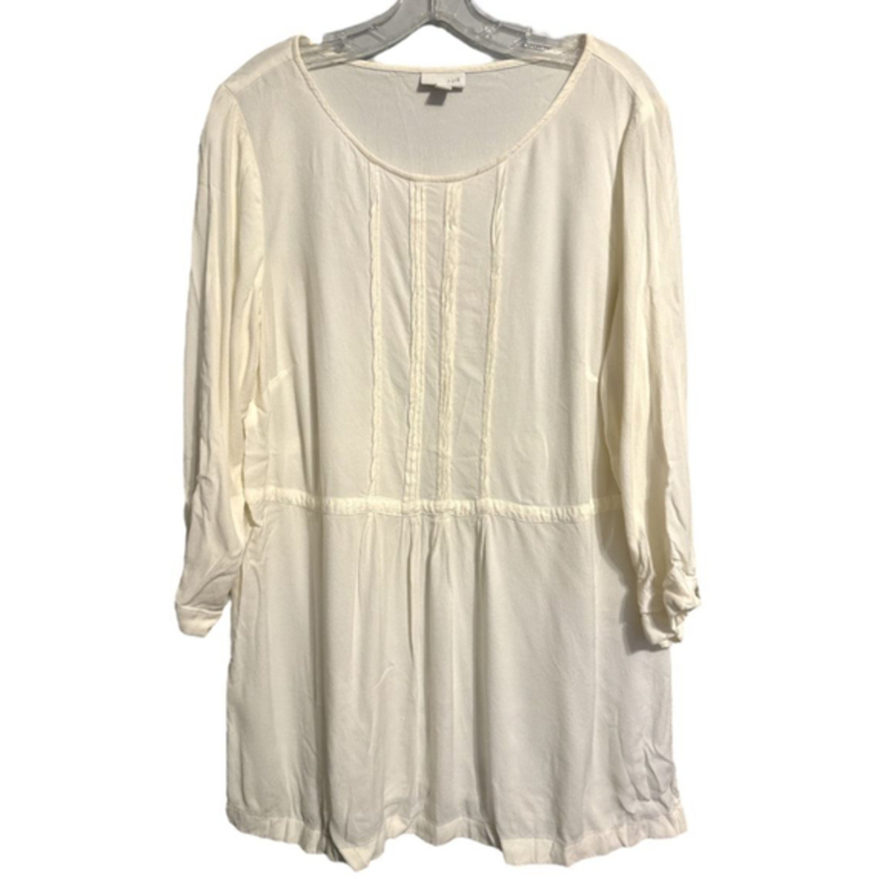 J. Jill Tunic White Boatneck Pleated Peasant Top Size L